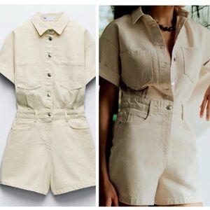 ZARA denim romper short sleeve jumpsuit